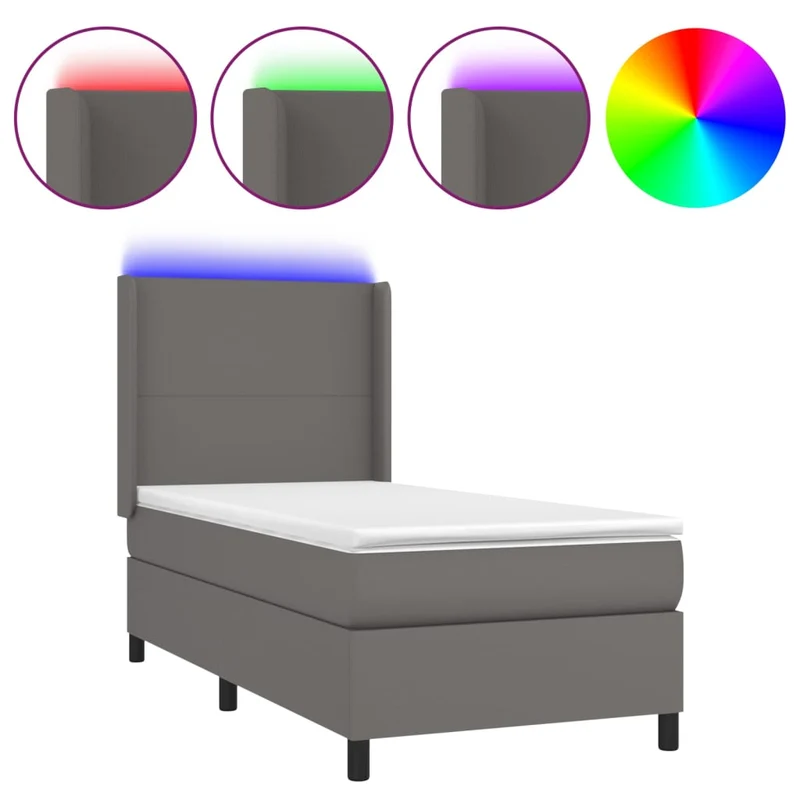 Cadre de lit LED avec sommier tête de lit matelas 90x200 cm synthétique gris TDL0209512