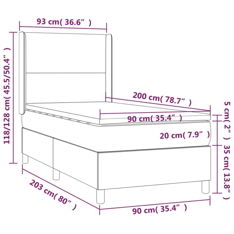 Cadre de lit LED avec sommier tête de lit matelas 90x200cm tissu velours gris foncé TDL0208255