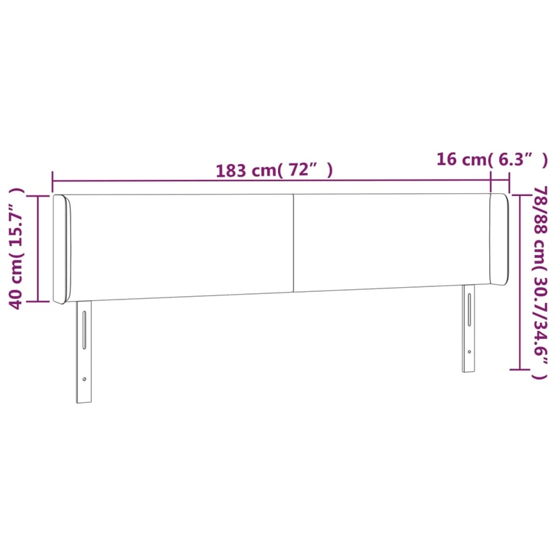 Tête de lit accessoire couchage chambre à coucher meuble avec rebord latéral 183 x 16 x 78/88 cm tissu velours gris foncé TDL0204962