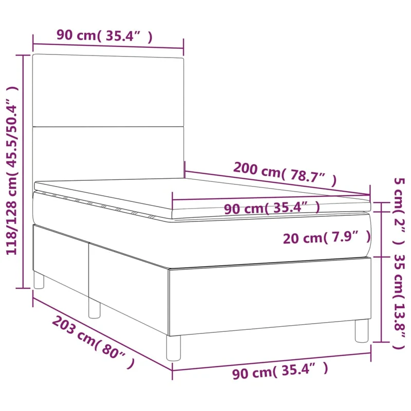 Cadre de lit LED avec sommier tête de lit matelas 90x200 cm synthétique gris TDL0209513