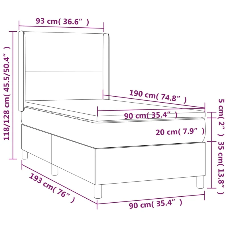 Cadre de lit LED avec sommier tête de lit matelas 90x190cm tissu velours gris foncé TDL0208262