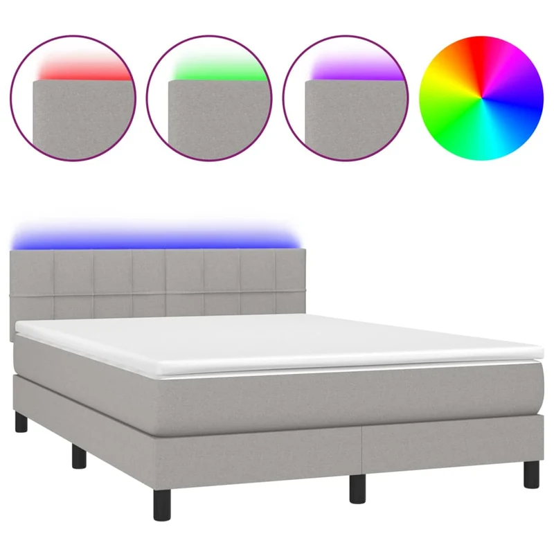 Cadre de lit LED avec sommier tête de lit matelas 140x190 cm tissu gris clair TDL0208559