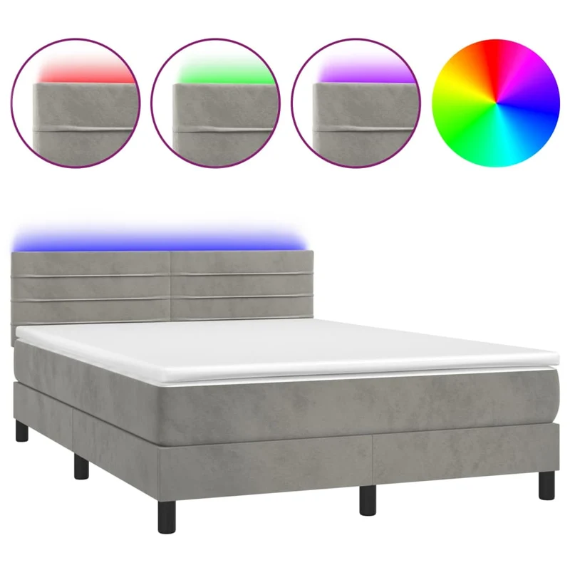 Cadre de lit LED avec sommier tête de lit matelas surmatelas 140x200 cm tissu velours gris clair TDL0207841
