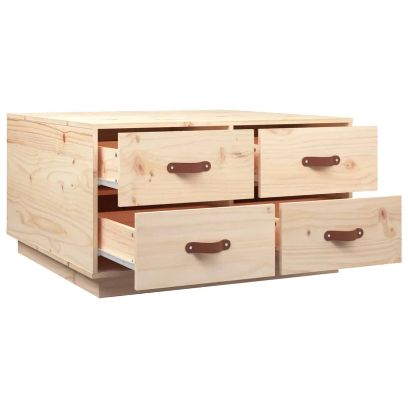 Table basse de salon avec 4 tiroirs design rustique 80 x 80 x 45 cm bois massif de pin DEC037201