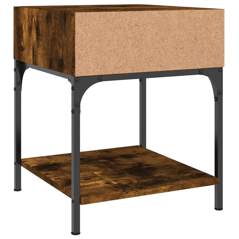 Table de chevet avec étagère et compartiment ouvert 40 x 41 x 50 cm bois d'ingénierie marron et fer DEC033633
