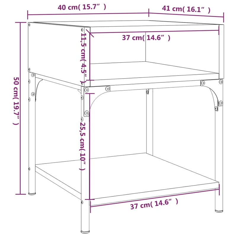 Table de chevet avec étagère et compartiment ouvert 40 x 41 x 50 cm bois d'ingénierie marron et fer DEC033633