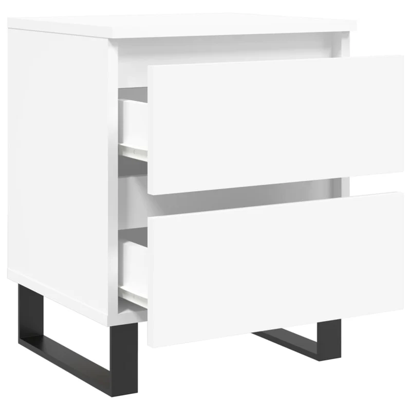 Table de chevet avec deux tiroirs 40 x 35 x 50 cm bois d’ingénierie blanc et fer DEC033372
