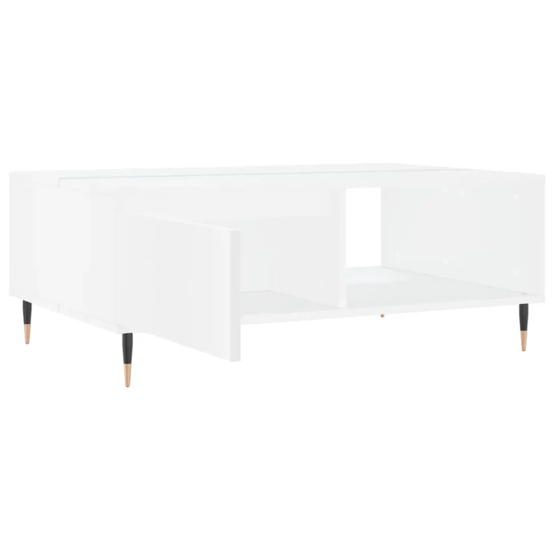 Table basse avec 2 compartiments design moderne 90 x 60 x 35 cm bois d'ingénierie blanc et fer DEC038029
