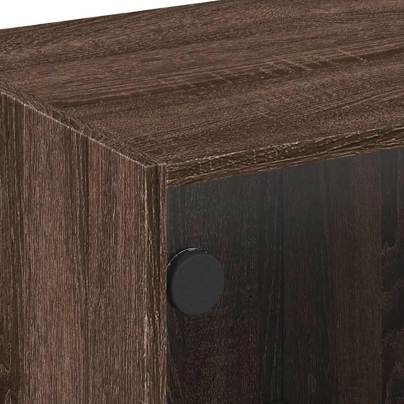Table basse de salon design moderne avec portes en verre et MDF marron 68 x 50 x 42 cm DEC037730