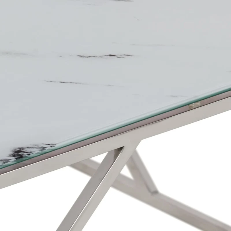 Table basse de salon design moderne en acier inoxydable argenté et verre trempé DEC037295