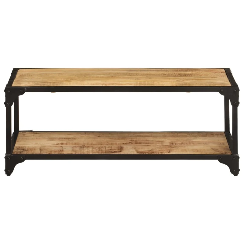 Table basse de salon design rustique industriel 90 x 45 x 35 cm bois de manguier et fer DEC037213