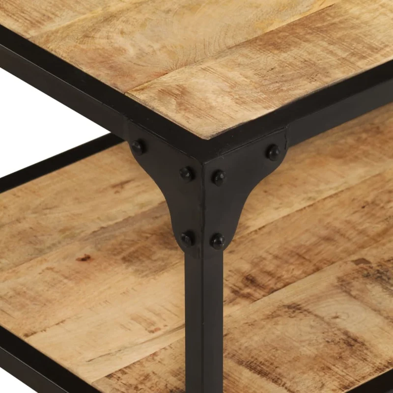 Table basse de salon design rustique industriel 90 x 45 x 35 cm bois de manguier et fer DEC037213