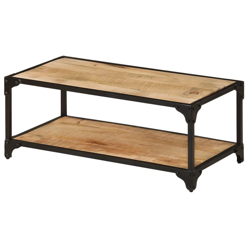 Table basse de salon design rustique industriel 90 x 45 x 35 cm bois de manguier et fer DEC037213