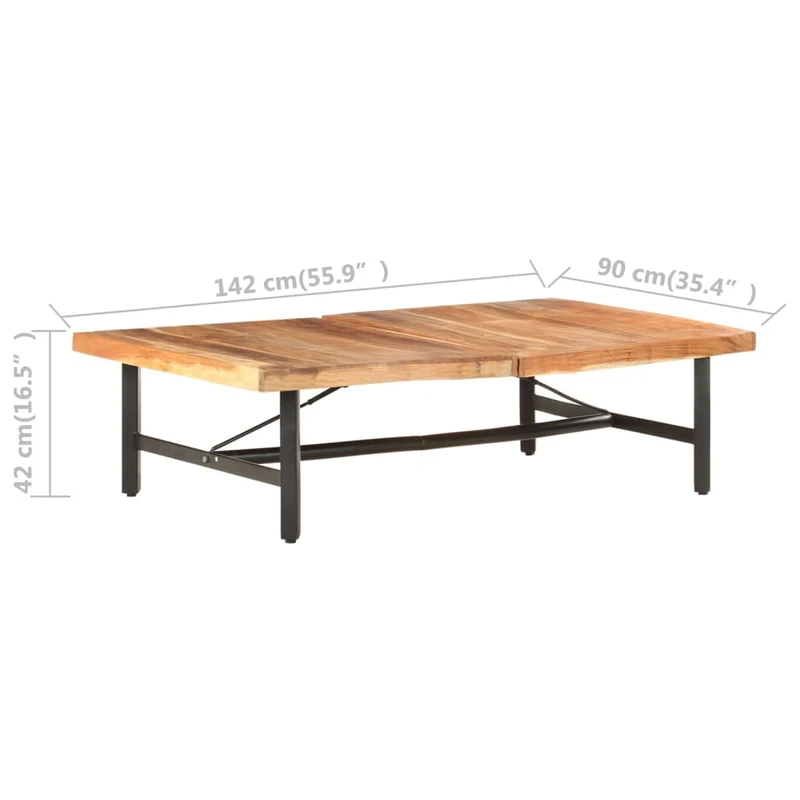 Table basse de salon design tropical industriel 142 x 90 x 42 cm bois d'acacia massif et fer DEC037027