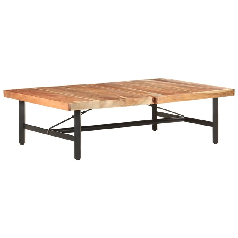 Table basse de salon design tropical industriel 142 x 90 x 42 cm bois d'acacia massif et fer DEC037027