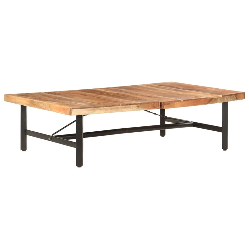 Table basse de salon design tropical industriel 142 x 90 x 42 cm bois d'acacia massif et fer DEC037027