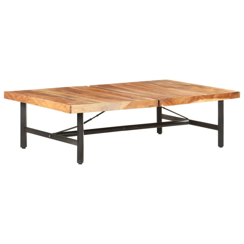 Table basse de salon design tropical industriel 142 x 90 x 42 cm bois d'acacia massif et fer DEC037027