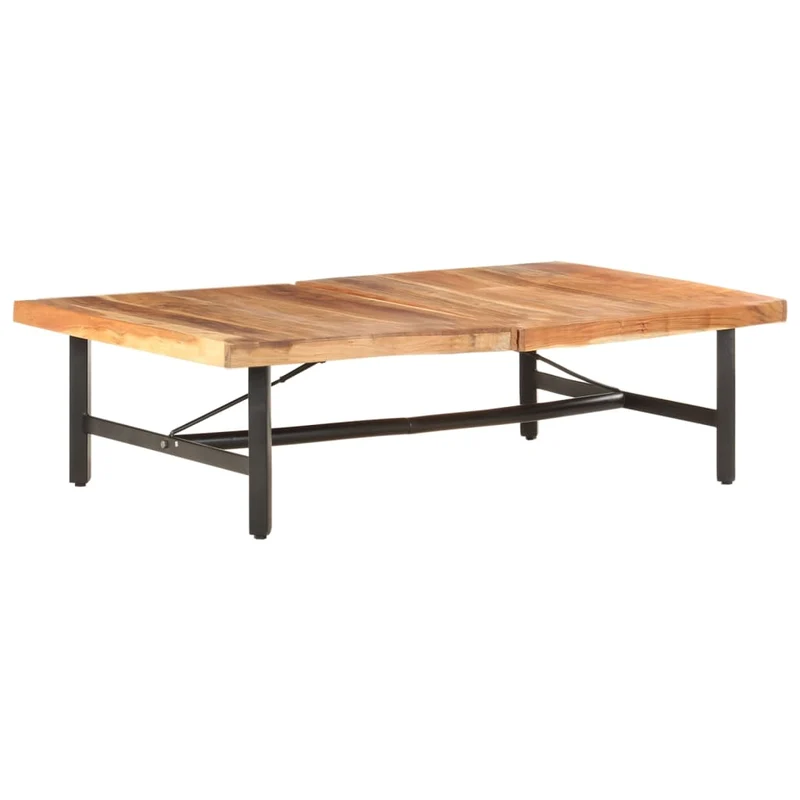Table basse de salon design tropical industriel 142 x 90 x 42 cm bois d'acacia massif et fer DEC037027