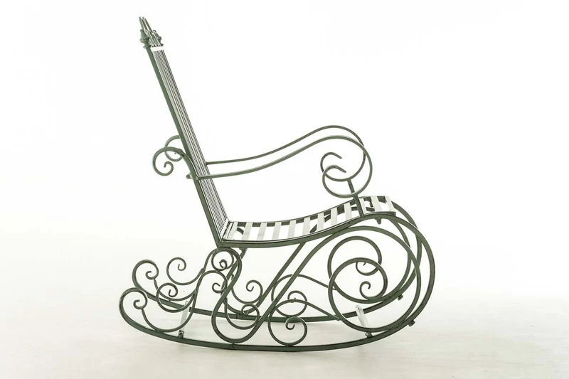 Chaise fauteuil à bascule rocking chair pour jardin en fer vert vieilli MDJ10100