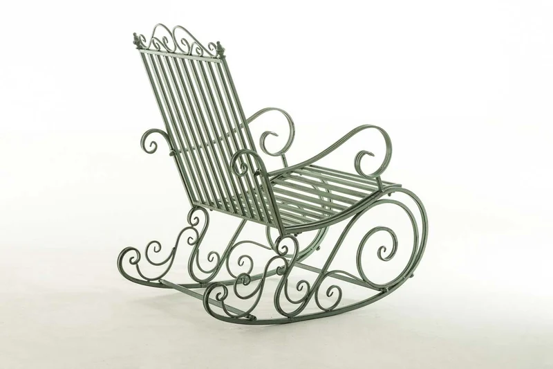 Chaise fauteuil à bascule rocking chair pour jardin en fer vert vieilli MDJ10100