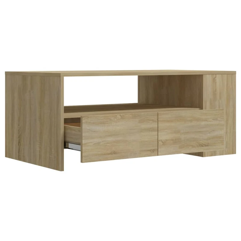 Table basse avec tiroirs design rustique 102 x 55 x 42 cm bois d'ingénierie couleur chêne DEC038915