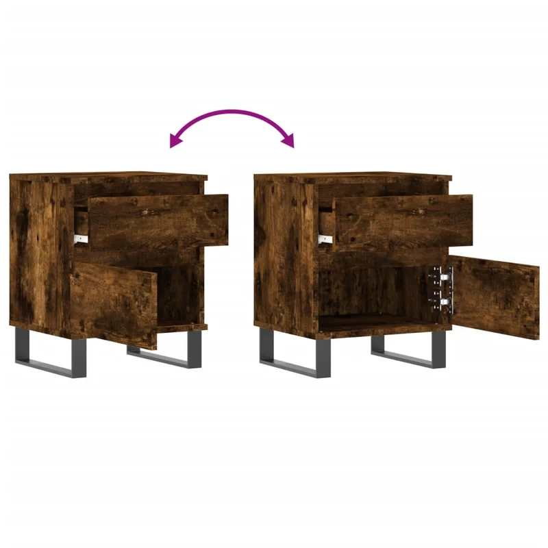 Table de chevet avec tiroir et compartiment avec porte 40 x 35 x 50 cm bois d’ingénierie marron et métal DEC033585