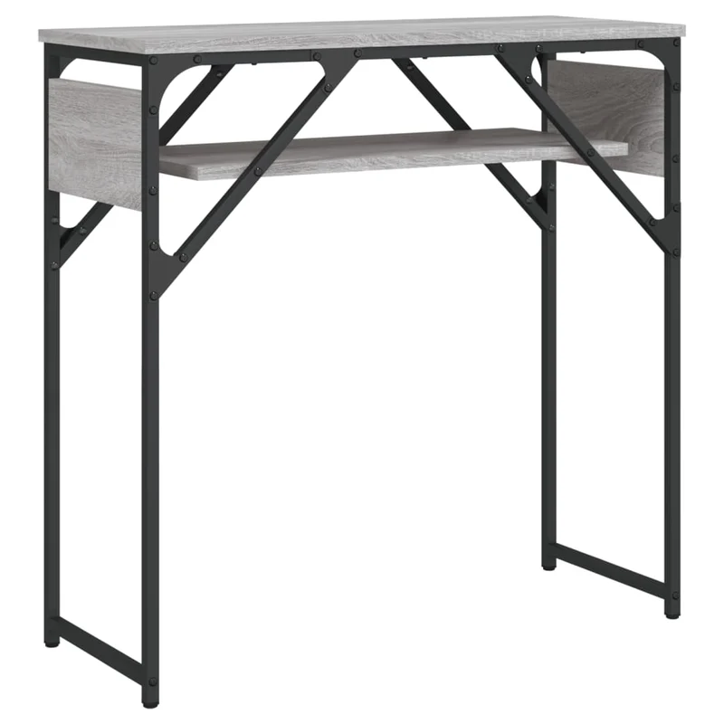 Table console avec étagère style industriel 75 x 30 x 75 cm bois d'ingénierie gris et métal DEC031656