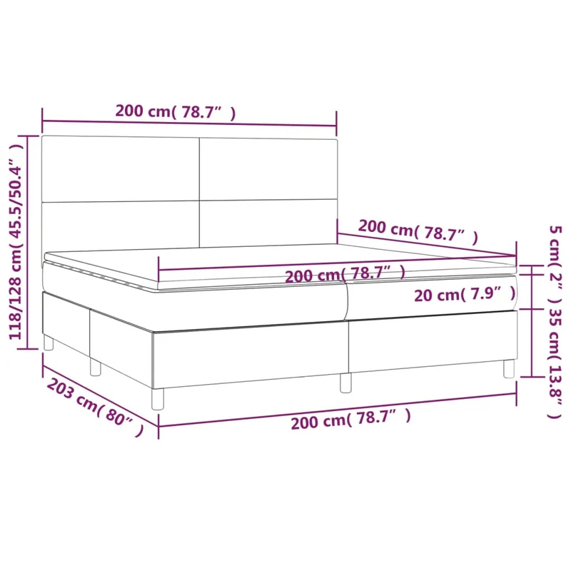 Cadre de lit LED avec sommier tête de lit matelas 200x200 cm tissu gris foncé TDL0208285