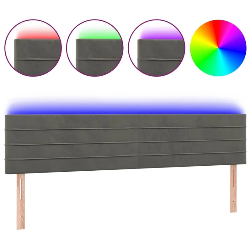 Tête de lit accessoire couchage chambre à coucher meuble à LED 200 x 5 x 78/88 cm tissu velours gris foncé TDL0201075