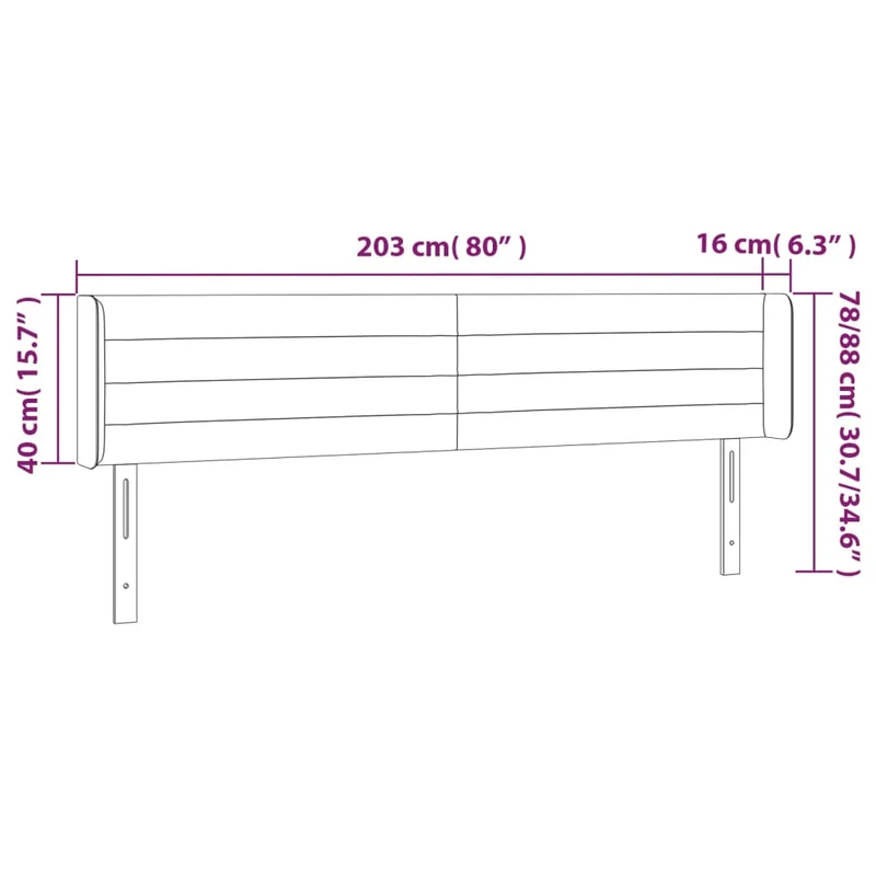 Tête de lit accessoire couchage chambre à coucher meuble à LED 203 x 16 x 78/88 cm tissu velours gris foncé TDL0201052