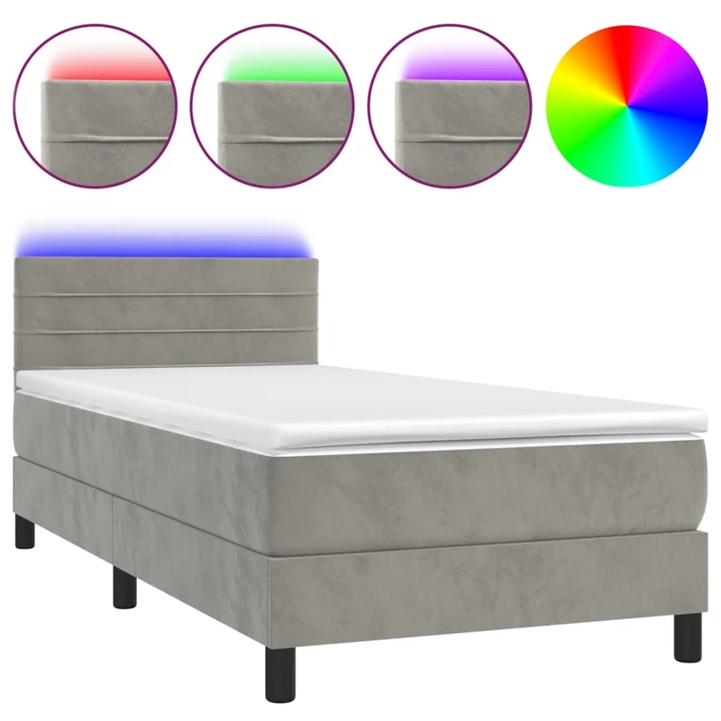 Cadre de lit LED avec sommier tête de lit matelas 90x190cm tissu velours gris clair TDL0208474