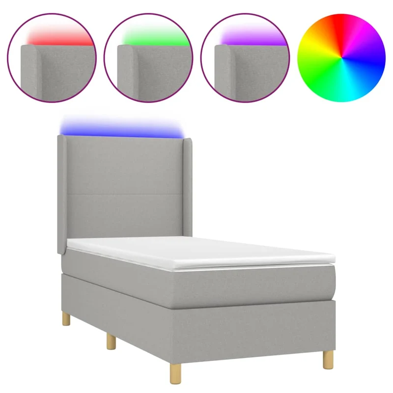 Cadre de lit LED avec sommier tête de lit matelas surmatelas 100x200 cm tissu gris clair TDL0207952