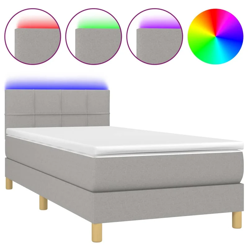 Cadre de lit LED avec sommier tête de lit matelas surmatelas 100x200 cm tissu gris clair TDL0207926