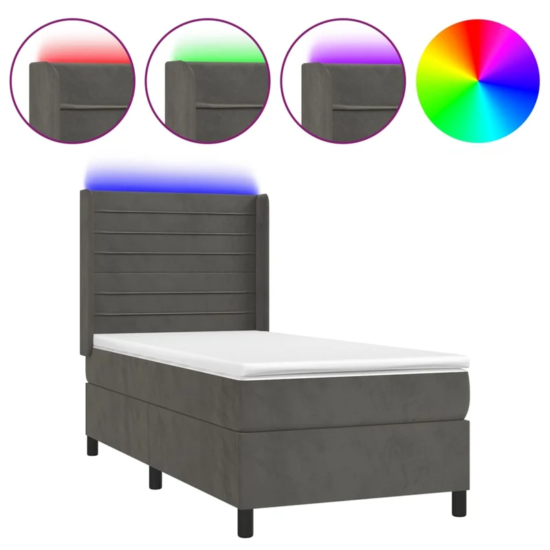 Cadre de lit LED avec sommier tête de lit matelas surmatelas 100x200 cm tissu velours gris foncé TDL0207750