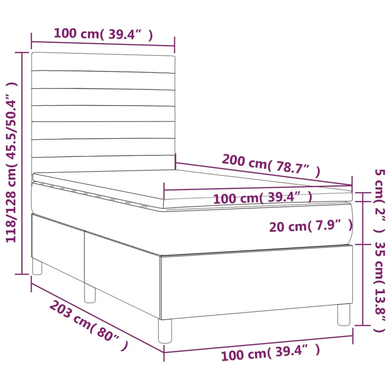 Cadre de lit LED avec sommier tête de lit matelas surmatelas 100x200 cm tissu velours gris foncé TDL0207742
