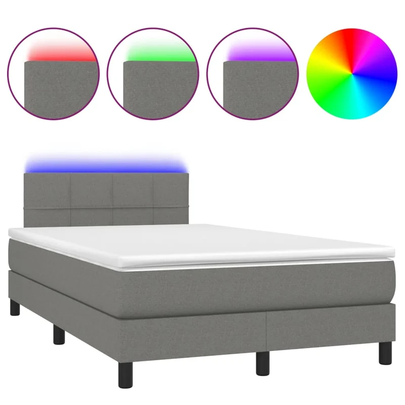 Cadre de lit LED avec sommier tête de lit matelas 120x200 cm tissu gris foncé TDL0208407