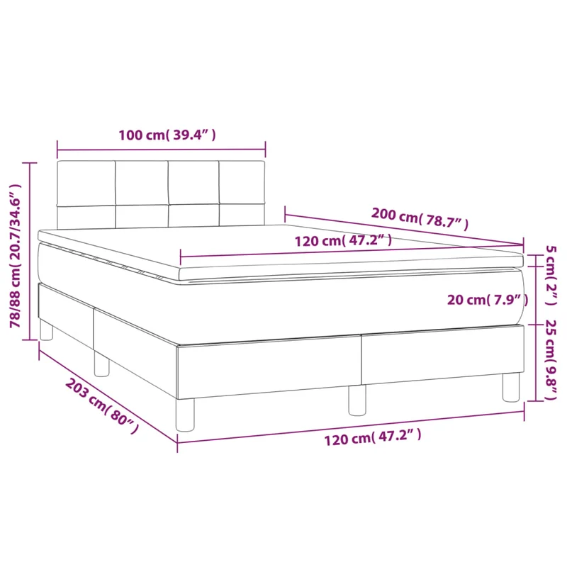 Cadre de lit LED avec sommier tête de lit matelas 120x200 cm tissu gris foncé TDL0208407