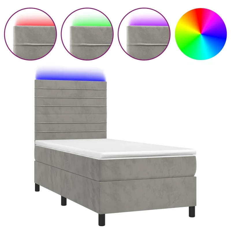 Cadre de lit LED avec sommier tête de lit matelas surmatelas 100x200 cm tissu velours gris clair TDL0207915