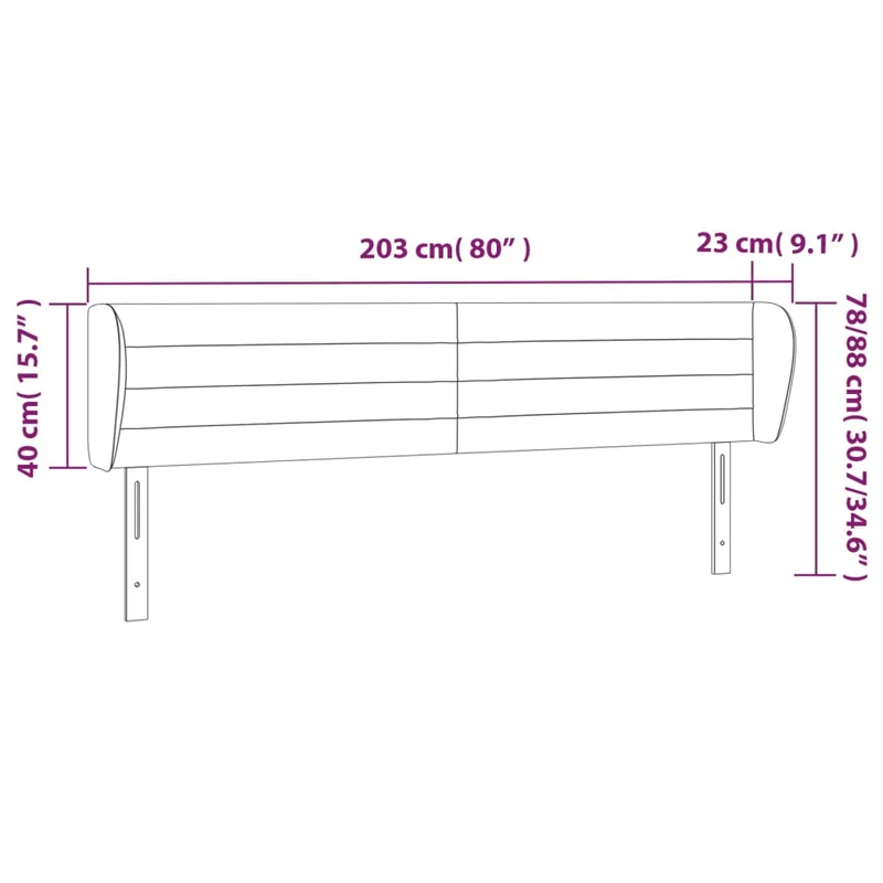 Tête de lit accessoire couchage chambre à coucher meuble avec rebord latéral 203 x 23 x 78/88 cm tissu velours gris clair TDL0205151