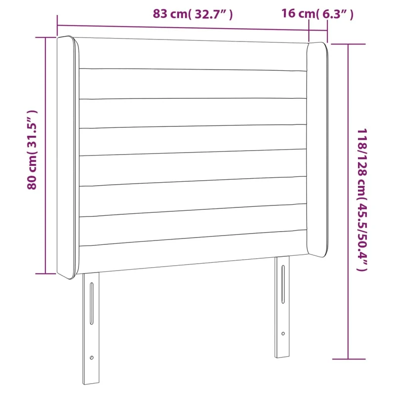 Tête de lit accessoire couchage chambre à coucher meuble avec rebord latéral 83 x 16 x 118/128 cm tissu gris foncé TDL0204912