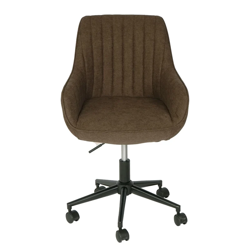 Chaise de bureau pivotante réglable avec accoudoirs tissu marron avec coutures décoratives 04_0006210