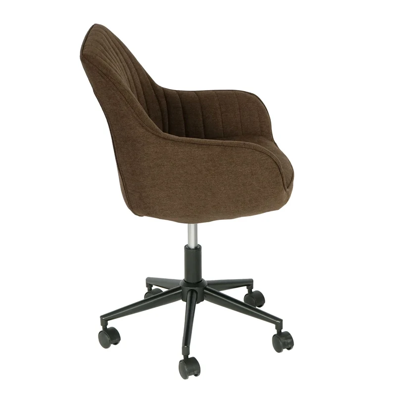 Chaise de bureau pivotante réglable avec accoudoirs tissu marron avec coutures décoratives 04_0006210