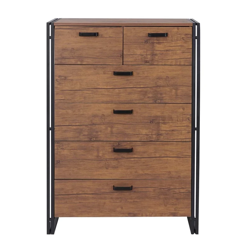 Buffet haut commode meuble de rangement avec 6 tiroirs 115 x 80 x 40 cm structure 3D finition chêne sauvage 04_0005975