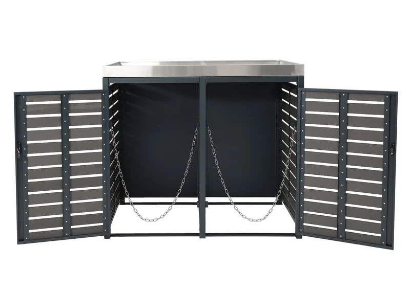 Cache-poubelles double avec bac à plantes 124 x 134 x 84 cm WPC / acier inoxydable anthracite 04_0005718