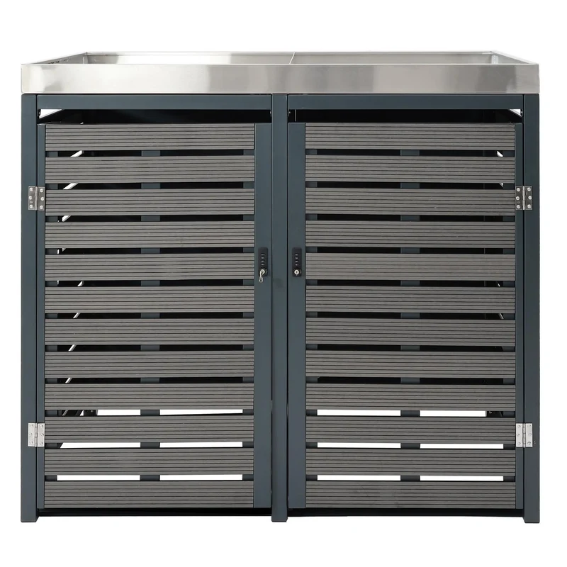 Cache-poubelles double avec bac à plantes 124 x 134 x 84 cm WPC / acier inoxydable anthracite 04_0005718