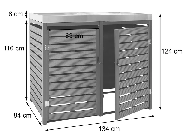 Cache-poubelles double avec bac à plantes 124 x 134 x 84 cm WPC / acier inoxydable anthracite 04_0005718