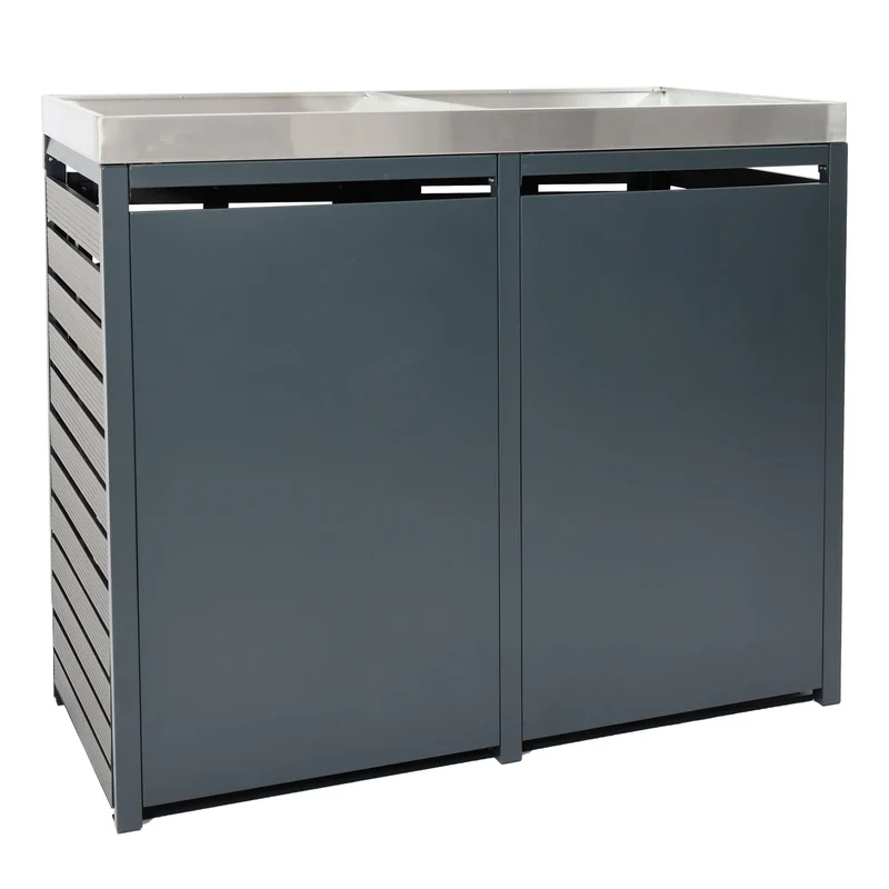 Cache-poubelles double avec bac à plantes 124 x 134 x 84 cm WPC / acier inoxydable anthracite 04_0005718