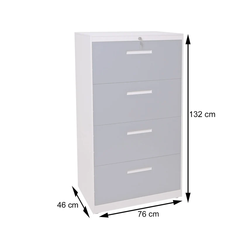Armoire de bureau avec tiroirs verrouillables pour dossier A4 en acier gris 132x76x46cm 04_0001031