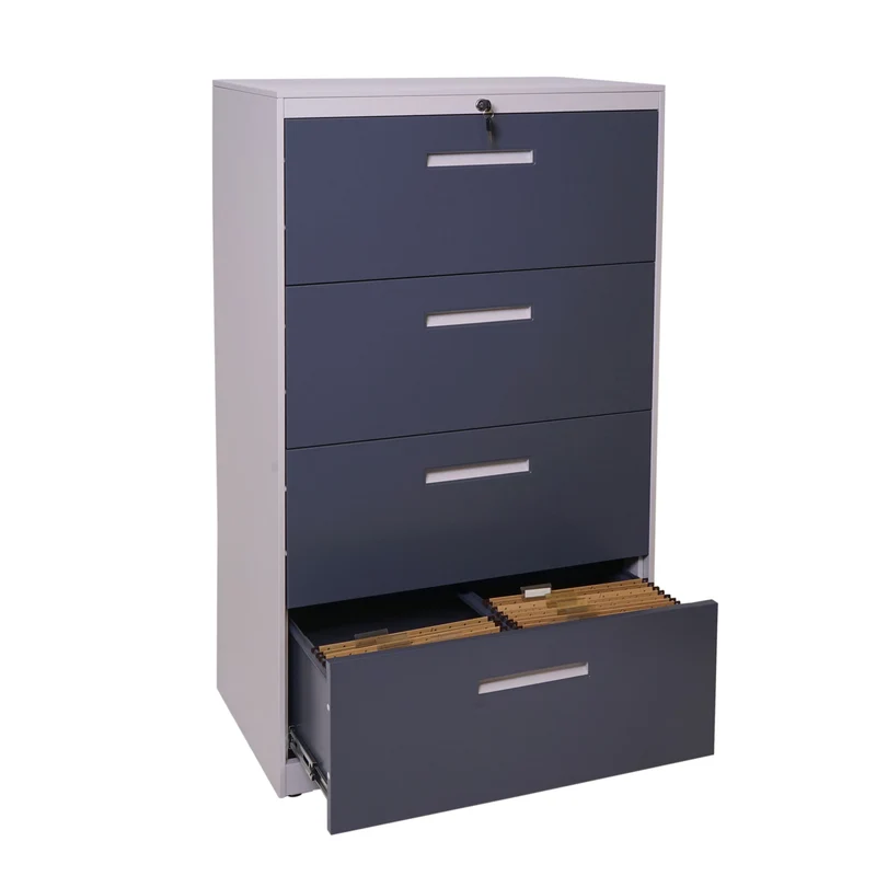 Armoire de bureau avec tiroirs verrouillables pour dossier A4 en acier gris 132x76x46cm 04_0001031
