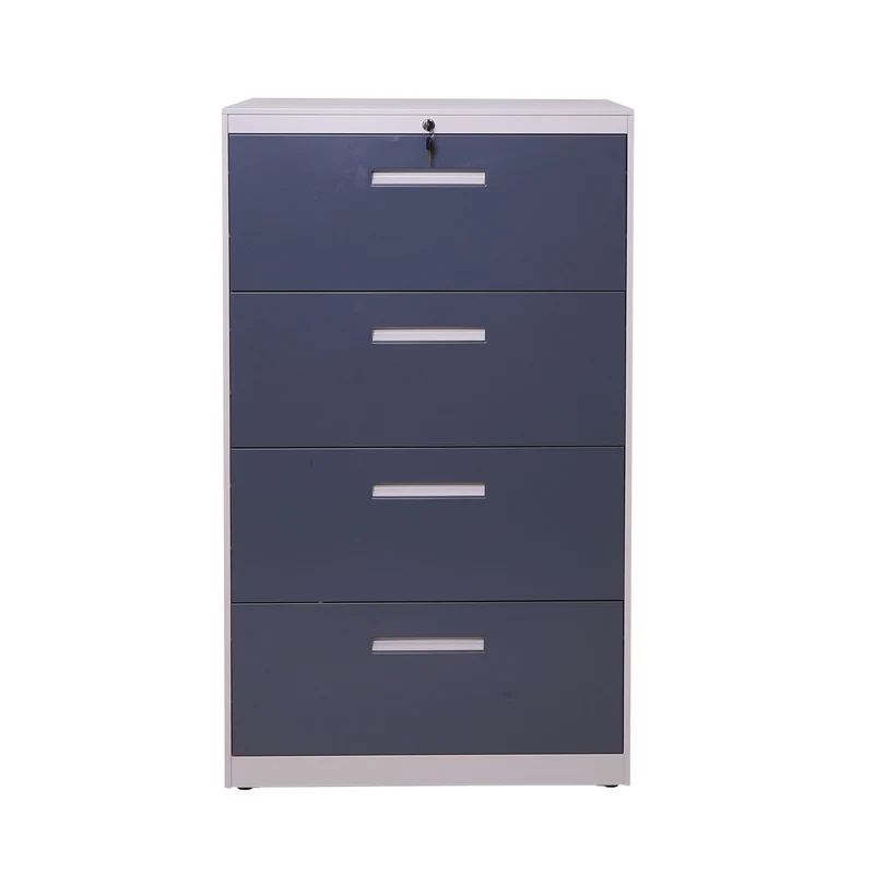 Armoire de bureau avec tiroirs verrouillables pour dossier A4 en acier gris 132x76x46cm 04_0001031